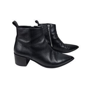 EVERLANE WOMEN’S THE BOSS BLACK POINTED TOE BLOCK HEEL LEATHER BOOTS – SIZE 7.5